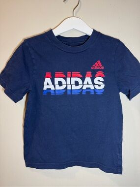 adidas Navy Short Sleeve Tee with Red, White & Blue Logo- AS IS
